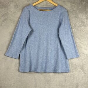 J.Jill Wearever Light Blue Ribbed Boat Neck 3/4 Sleeve Top Medium RN 97641‎
